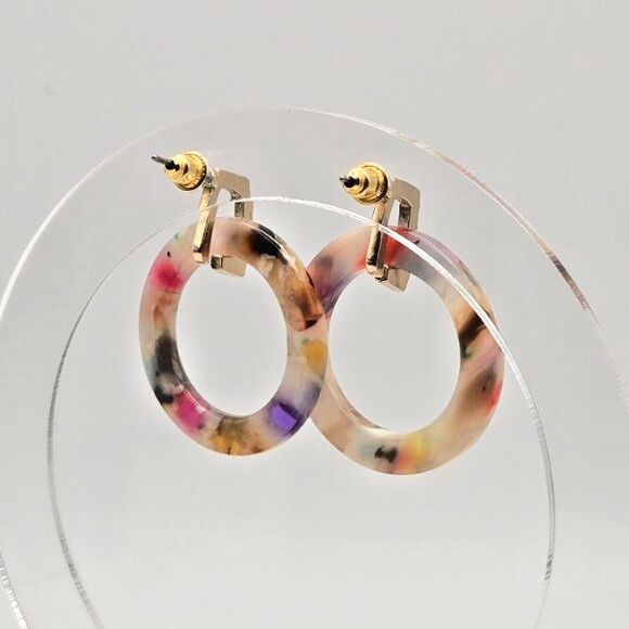 Kenneth Cole Earrings Multicolor Resin‎ Circles on Goldtone with Rhinestones - Picture 4 of 6